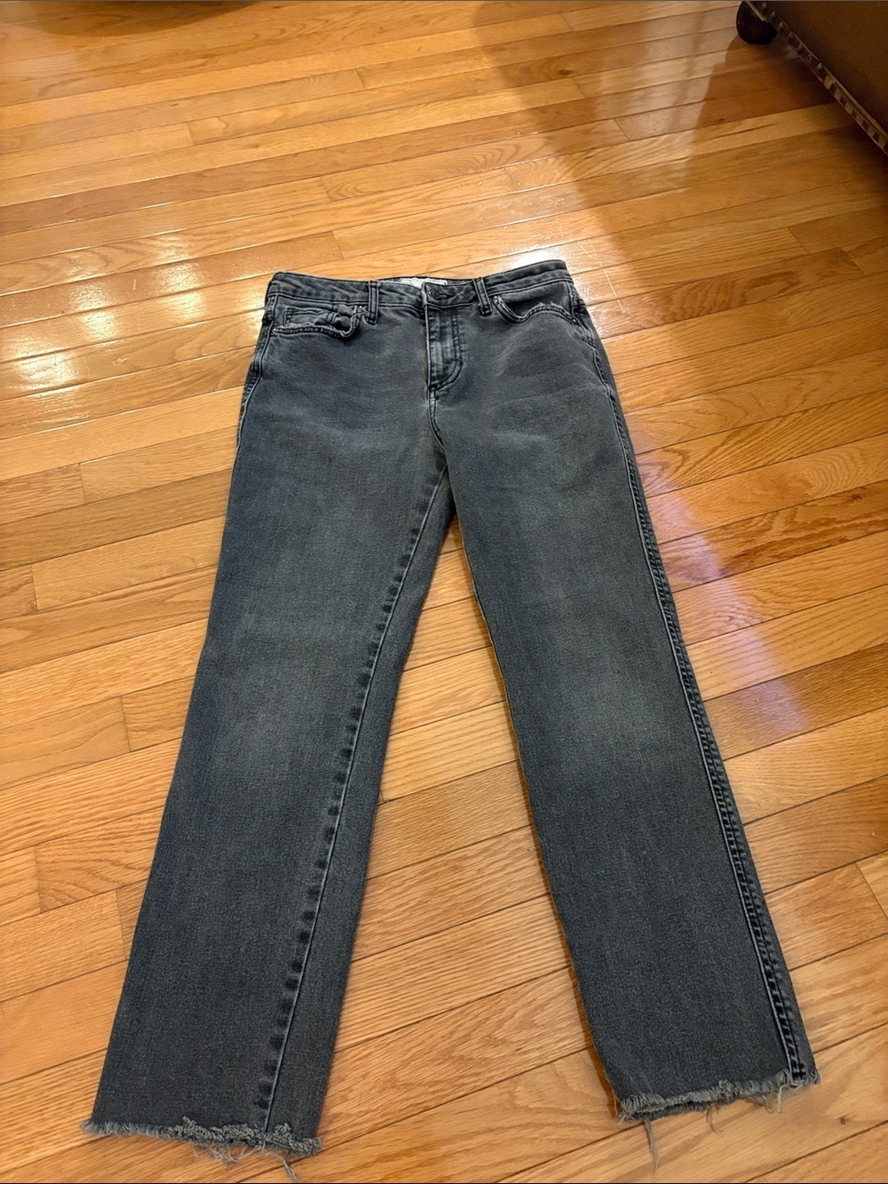 Free People Straight-Leg Black Denim Jeans with Raw Hem